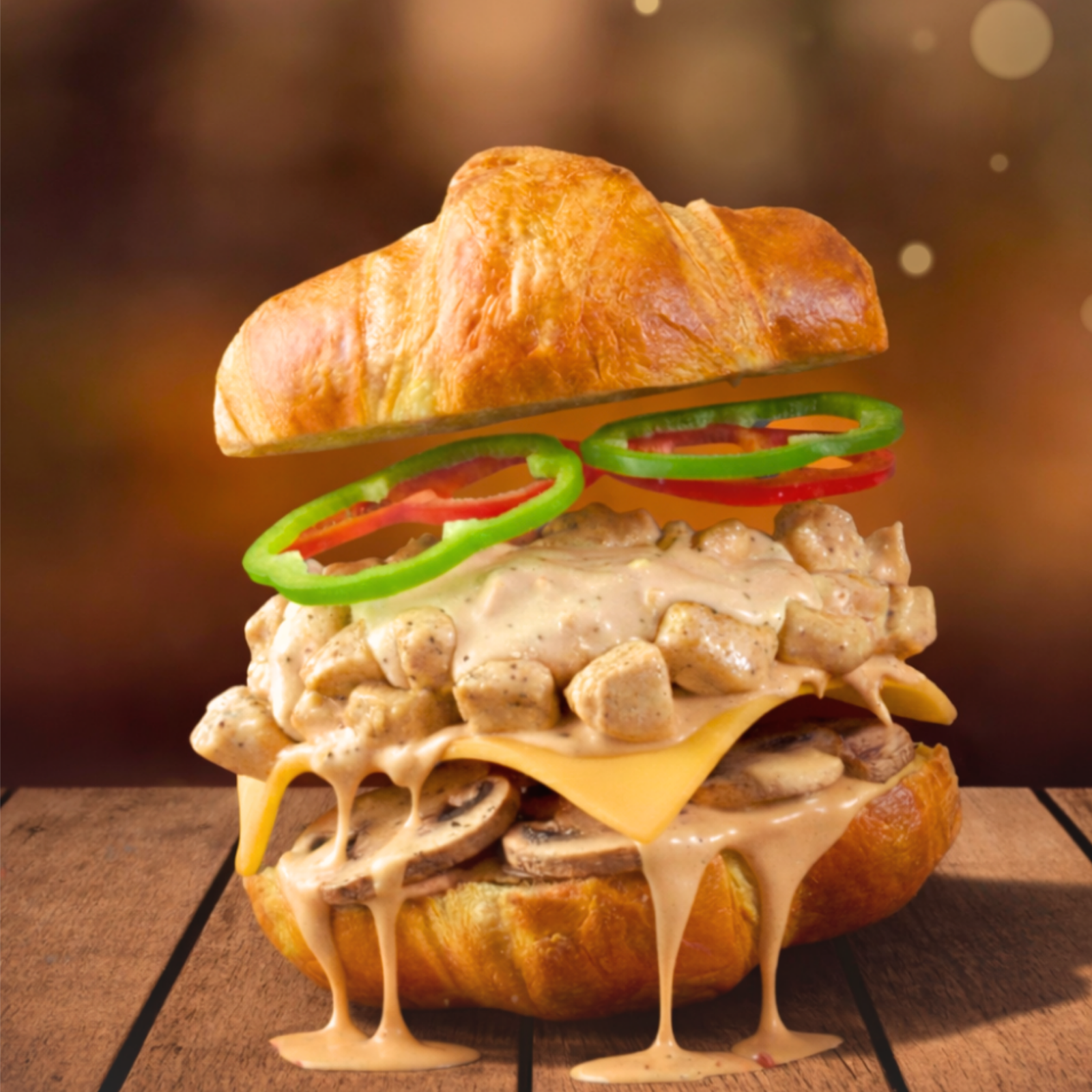 Chicken burger in a croissant dough