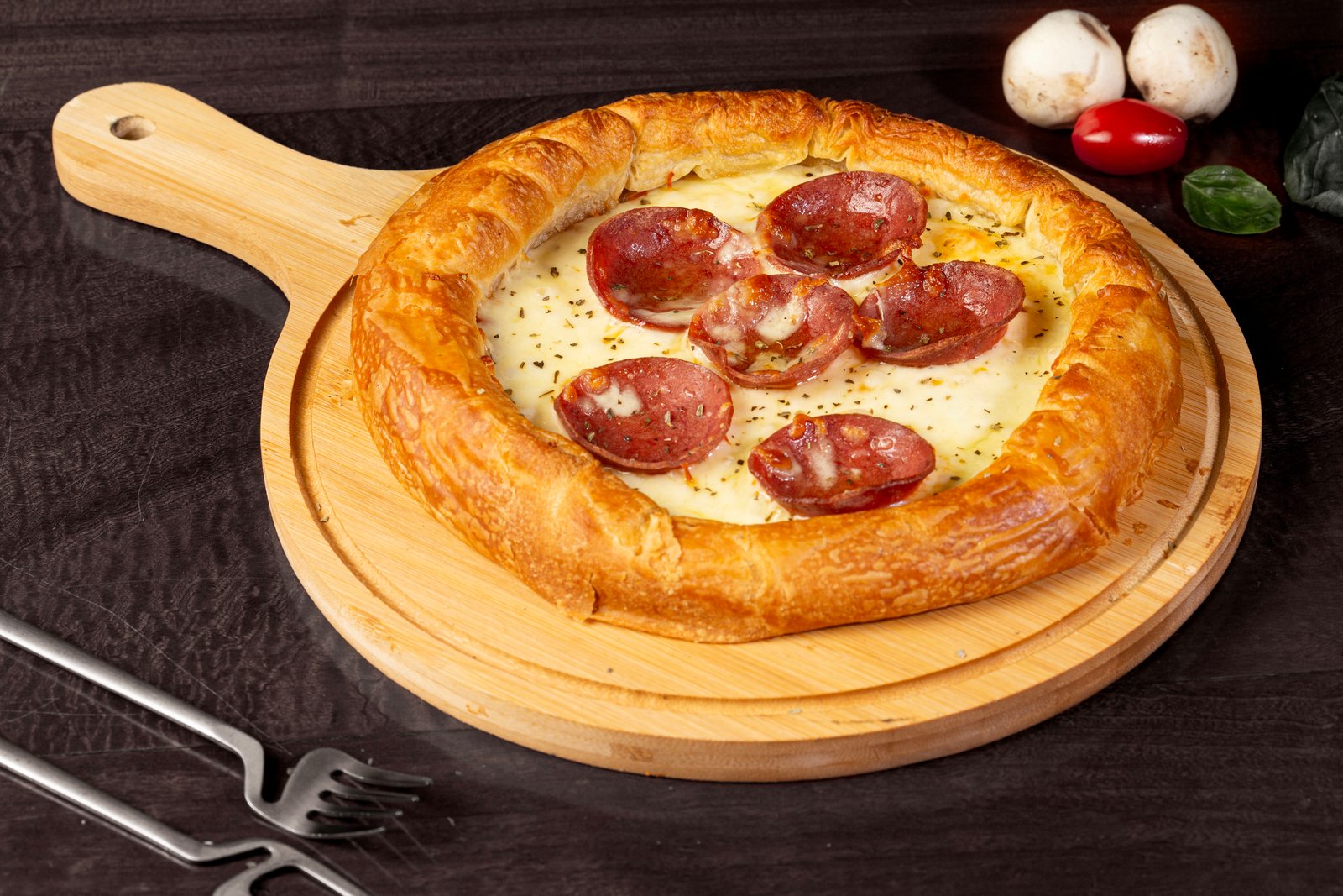 Pepperoni pizza with croissant dough